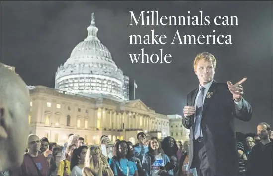  ?? Pete Marovich Getty Images ?? REP. JOSEPH P. KENNEDY III said in his State of the Union response, “Build a wall and my generation will tear it down.” That could be a slogan for millennial­s.
