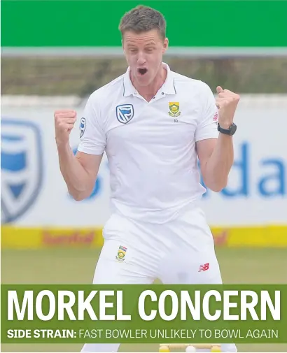  ?? Picture: Gallo Images ?? WORRY. Proteas speedster Morne Morkel grabbed two quick wickets in the Bangladesh second innings on the fourth day of the first Test in Potchefstr­oom yesterday, but had to leave the field after picking up an injury.
