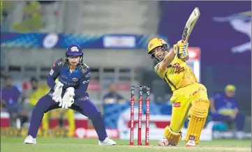  ?? BCCI/IPL ?? CSK’s Ambati Rayudu on way to his 71 off 48 deliveries against defending champions Mumbai Indians in Abu Dhabi on Saturday.