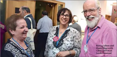  ?? PHOTO: JOHN FISHER ?? Roma Cohen and Elana Fligg with Clive Lawton at Leeds Limmud