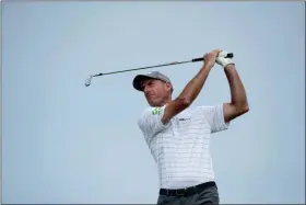  ?? JON SUPER — THE ASSOCIATED PRESS ?? Jim Furyk of the United States plays off the sixth tee during a practice round at Royal Portrush Golf Club, Northern Ireland, Monday.