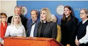  ?? [PHOTO BY JIM BECKEL, THE OKLAHOMAN] ?? The Rev. Shannon Fleck, Oklahoma Conference of Churches community engagement director, speaks at a news conference on Wednesday at the state Capitol.