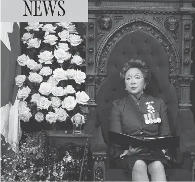  ?? JEAN LEVAC/FILES ?? Adrienne Clarkson, then the governor general of Canada, reads the speech from the throne in the Senate chamber for the opening of parliament on Oct. 5, 2004. Clarkson has come under fire for her expenses since stepping down.