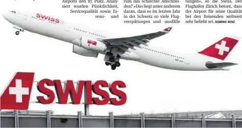  ?? KEYSTONE ?? Die Swiss landet im Airhelp-Ranking der besten Fluggesell­schaften auf Platz 36 und damit bloss im Mittelfeld.
