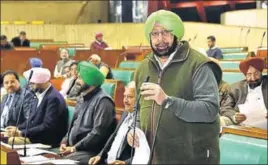  ?? HT PHOTO ?? Chief minister Capt Amarinder Singh on the second day of the budget session in the Punjab Vidhan ■Sabha in Chandigarh on Wednesday.