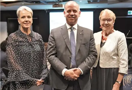  ?? ONOC ?? His Royal Highness Prince Feisal flanked by Liz Dawson (left) Vice-Chair of the ONOC Equity Commission and Chair Helen Brownlee (right). Photo: