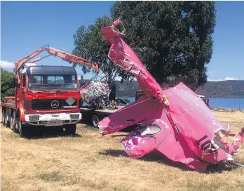  ?? Picture / Alan Gibson ?? Part of the skydiving plane that crashed in Lake Taupo in 2015.