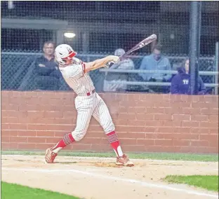  ?? Steven Eckhoff ?? Pepperell’s Gage Owens connects for a hit during a game earlier this season.