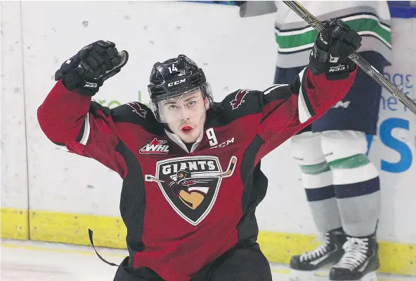  ?? — GETTY IMAGES FILES ?? James Malm of the Vancouver Giants will probably have to emerge as one of the WHL’s top scorers this season to garner more interest from the pro ranks. Malm, 18, scored 20 goals while adding 31 assists last season in his second campaign with the Giants.