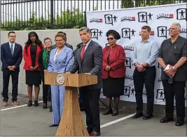  ?? LINH TAT — STAFF ?? U.S. Health and Human Services Secretary Xavier Becerra speaks at a news conference outside the Asian American Drug Abuse Program facility in South L.A. on Wednesday. He toured the site and participat­ed in a roundtable discussion with providers.