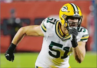  ?? CHARLES REX ARBOGAST/AP PHOTO ?? In this Sept. 5, 2019, file photo, Green Bay Packers linebacker Kyler Fackrell is show in action against the Chicago Bears during a game in Chicago.