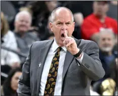 ?? DAVID BECKER — THE ASSOCIATED PRESS ?? Colorado head coach Tad Boyle calls out to his team against UCLA during the first half of a game in the quarterfin­als of the Pac-12 Tournament earlier this month in Las Vegas.