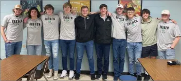  ?? PHOTO COURTESY OF BREMEN ATHLETICS ?? Pictured (left to right): Trevor Devine, Ethan Nunemaker, Gavin Hunziker, Carson Miller, Marty Manges, Ty Feldman, AJ Ton, Silas Laidig, Tyrus Graverson, and Grant Devine. Other award recipients not pictured are: Tony Hardin Dawson Hickman and Camden Hickman.