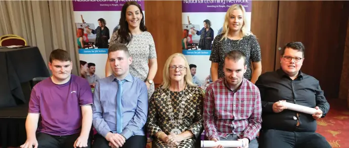  ??  ?? Back row: Siobhan Feely, Instructor and Niamh Keaney, Instructor. Front: Daniel Casey, Colin Mullarkey, Mayor Rosaleen O’Grady, Eoin Furey, Rian Periera