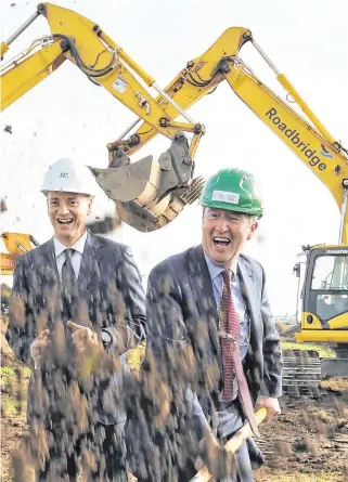  ?? PHOTO: COLLINS ?? Get digging: Taoiseach Leo Varadkar and Transport Minister Shane Ross with Dublin Airport Authority CEO Dalton Philips at the official sod-turning for the new North Runway.