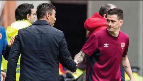  ??  ?? Rangers boss Pedro Caixinha exchanged a handshake with Jamie last month but the Ibrox club’s pursuit of the Hearts man ended in failure