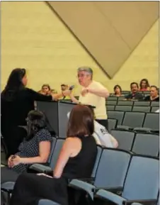  ?? LORETTA RODGERS – DIGITAL FIRST MEDIA ?? Sr. Kathleen Parisi, OSF, makes a point during a Mariner East 2 Pipeline awareness forum held Thursday at Northley Middle School in Aston.