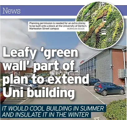  ?? MORRISON DESIGN ?? Planning permission is needed for an extra storey to be built onto a block at the University of Derby’s Markeaton Street campus