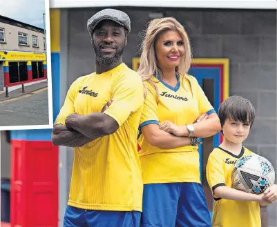  ?? ?? Launch Footballer Jose Quitongo helped Lesley and her son Kyle start the free football class at Juniors back in 2018, but now the funding for the venue has been stopped