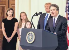  ?? BONNIE JO MOUNT/THE WASHINGTON POST ?? Judge Brett Kavanaugh speaks July 9 at the White House after being nominated for associate justice of the Supreme Court.