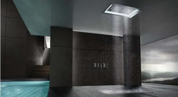  ??  ?? Grohe designed the AquaSympho­ny showers, which offer a full spa experience with steam, all complement­ed by a Bang & Olufsen sound system