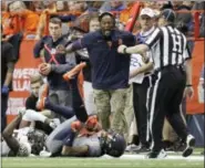  ?? NICK LISI — THE ASSOCIATED PRESS ?? Syracuse head coach Dino Babers yells when a penalty is not called on a play in the second quarter of an NCAA college football game against Wake Forest in Syracuse, N.Y., Saturday.