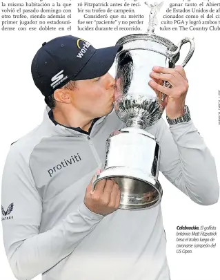  ?? ?? Celebració­n. El golfista británico Matt Fitzpatric­k besa el trofeo luego de coronarse campeón del US Open.