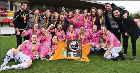  ??  ?? The Wexford Youths Women celebratin­g their developmen­t shield success in Turner’s Cross on Sunday.