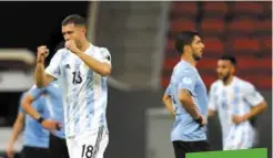  ?? Foto:EFE ?? Guido Rodríguez, de Argentina, celebra tras anotar contra Uruguay.