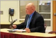  ?? EVAN BRANDT — DIGITAL FIRST MEDIA ?? Christophe­r Moritzen, director of the Western Montgomery Career and Technical Center, explains his requests for an increased budget during the Pottsgrove School Board meeting April 25.