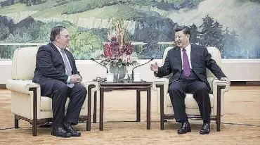  ?? XINHUA ?? Chinese President Xi Jinping meets with U.S. Secretary of State Mike Pompeo at the Great Hall of the People in Beijing, capital of China, June 14, 2018.