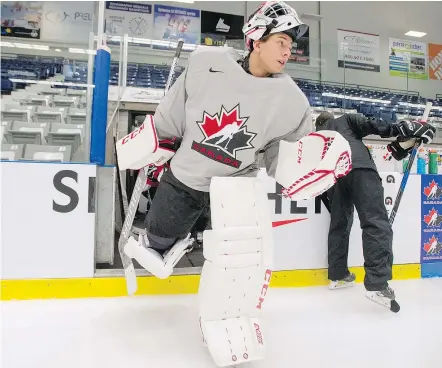  ?? — THE CANADIAN PRESS ?? Michael McNiven steps onto the ice at the selection camp in Boisbriand, Que., for Canada’s team at the World Juniors. He is the underdog among the three goalies trying to make the team.