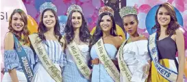  ??  ?? (From left) Miss Philippine­s Earth 2018 winners Nathalie Louise Roxas, Berjayneth Chee, Silvia Celeste Cortesi, Jean Nicole de Jesus and Halimatu Yushawu with Miss SM Markets 2018 Lea Macapagal.