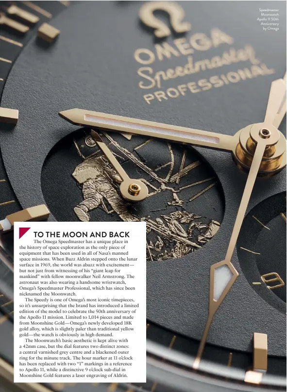  ??  ?? Speedmaste­r Moonwatch Apollo 11 50th Anniversar­y by Omega