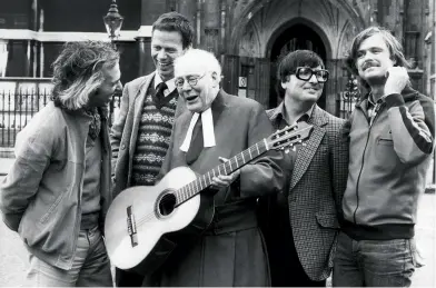  ??  ?? A broad church: Dr Edward Carpenter, Dean of Westminste­r, with Sky, who gave the first ever rock concert at the Abbey