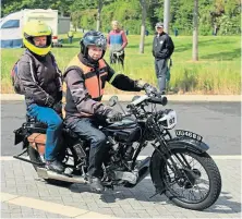  ?? ?? Gary Booth on a 1929 750cc V-twin Zenith Jap. Gary says the ride is “a lot more comfy for the rider than the passenger, who deserves a bravery award!”