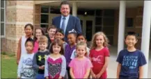  ?? SUBMITTED PHOTO — DOWNINGTOW­N AREA SCHOOL DISTRICT ?? Pictured with Pickering Valley Elementary School Principal Joseph Fernandes are, from left to right in the back row: Mikayla Vo; Emily Steinberg; Nicholas Engle; Jack Szebenyi; Aniyah McGibboney; Sai Vytla; Mary Haughey; Joseph Zeng; front row from...