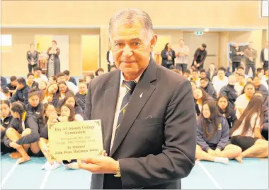  ?? PHOTO / PETER DE GRAAF ?? Bay of Islands College principal John Waitai said the rebuild of the school gym had been “a long road with many a winding turn” but it now had a facility to be proud of.