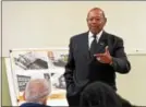  ?? SUBMITTED PHOTO ?? In this file photo, state Rep. Harry Lewis Jr., R-74 of Caln, speaks to residents during a “City Chat” in Coatesvill­e. Lewis announced on Monday that he will not seek reelection next year to the state House.