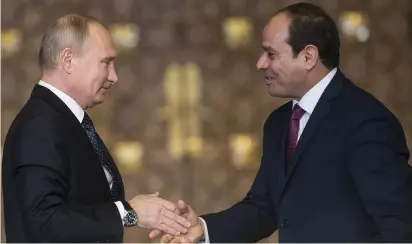  ?? (Reuters) ?? RUSSIA’S PRESIDENT Vladimir Putin meets with Egypt’s President Abdel Fattah al-Sisi in Cairo yesterday.