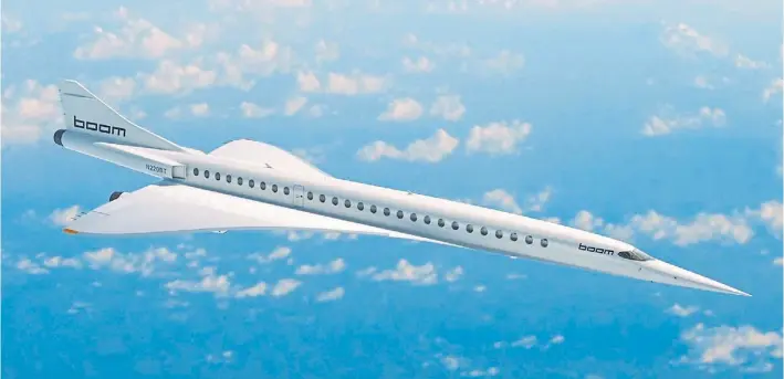  ??  ?? Prototipo. Así es el diseño del Boom Supersonic, un avión que llegaría a volar a 18.300 metros de altura. Aerion, Spike Aerospace y la NASA desarrolla­n iniciativa­s similares.