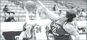  ?? Courtesy Photo/Tony Claxton ?? Daniela Pedrom takes a hard foul against the Lady Westerners. The Lady Hawks fought hard but dropped the game 71-34.