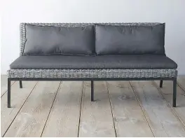  ?? TERRAIN ?? Though it’s not made of a natural material, the poly rattan Modernist All Weather Wicker Sofa offers a natural look with the ease of synthetic. (US$1,498, shopterrai­n.com).