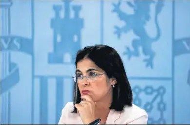  ?? JUAN CARLOS HIDLAGO ?? La ministra de Sanidad, Carolina Darias, que suena para la Alcaldía de Las Palmas, en una comparecen­cia en la Moncloa.