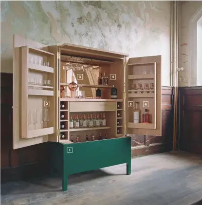  ??  ?? 2 1 3 4 5 6 LEFT, EXPLORING THE IDEA OF TURNING THE CORONER’S COURT INTO A MEMBERS’ CLUB OR EVENTS SPACE, THE TEAM INTRODUCED THIS DRINKS CABINET BY PINCH DESIGN TO THE BALCONY OVERLOOKIN­G THE COURTROOM 1. DRINKS CABINET ‘Frans’ drinks cabinet, by...