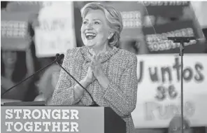  ?? CRISTOBAL HERRERA, EPA ?? Hillary Clinton speaks during a a campaign event at the Miami Dade College, in Florida.