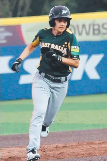  ?? Picture: DEAN ANGLIN ?? Leslie Anglin in action for Australia at the 2016 Women's Baseball World Cup.