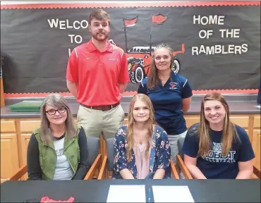  ??  ?? Jennifer Hensley and Georgia Northweste­rn volleyball head coach Amber Weaver were among those on hand to see LaFayette senior Katie Dixon sign her letter to play volleyball for the Lady Bobcats. Also attending the ceremony were LaFayette head coach...