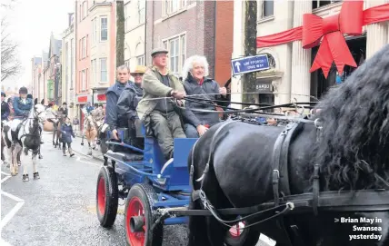  ??  ?? > Brian May in Swansea yesterday