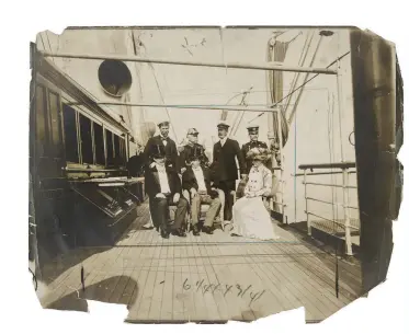  ?? :
PHOTO LIBRARY OF CONGRESS ?? Sir Thomas Lipton and C. Oliver Iselin join President Theodore Roosevelt aboard
Mayflower days before the start of the America’s Cup races in 1903. Standing from left: Sir Thomas Lipton, Admiral George Dewey, C. Oliver Iselin, General Adna R. Chaffee. Sitting from left: Secretary of the US Navy William H. Moody, President Theodore Roosevelt and Mrs. Edith Roosevelt.